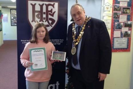 Photograph features the winner Elise Howe along with Rochford District Chairman Cllr Mike Steptoe.