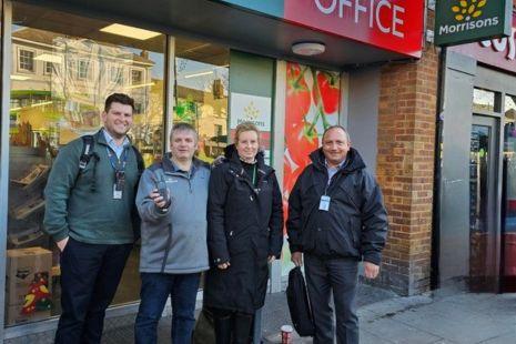 Pictured from left: Elliot Blenkhorn, of ShopSafe, which provides and maintains the TownLink service; Morrisons Daily Manager Jason Bowers; Cllr Lisa Newport, Lead Member for Communities and Health of Rochford District Council’s Joint Administration, and Essex Police business crime officer PC Alex Plakhtienko