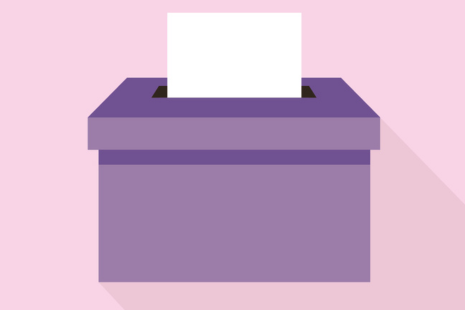 purple ballot box drawn on a pink background