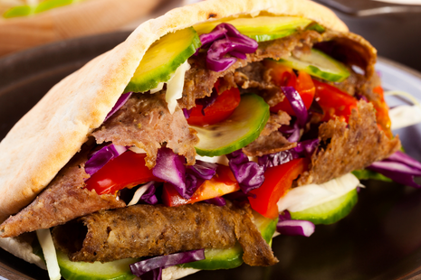 Photo shows a photo of a kebab