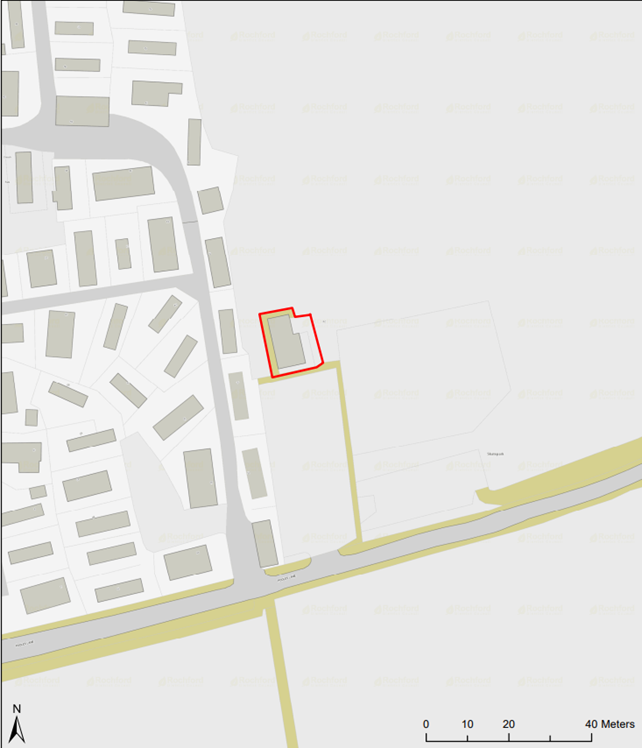Map of area around Hullbridge Pavilion with red square around the location outline